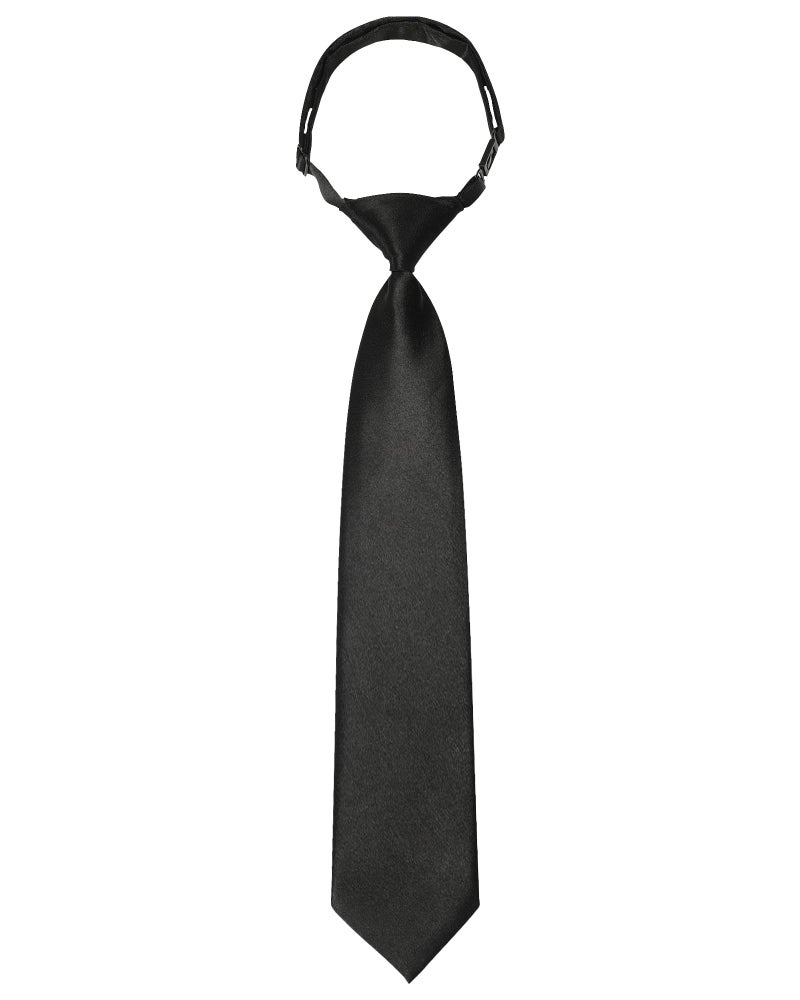 Kajeer Boys Ties for Kids Necktie Solid Adjustable - Woven Boys Pre-tied for Kids Formal Wedding Graduation School Uniforms (Black, M (age 5 years - 12) - Image 1